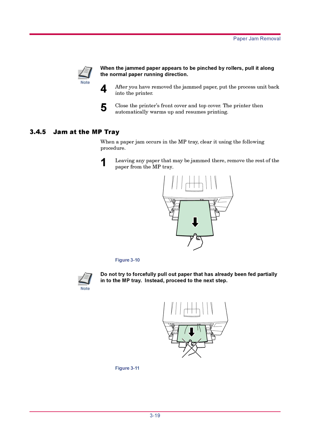 Kyocera FS-1020D Jam at the MP Tray, Normal paper running direction, To the MP tray. Instead, proceed to the next step 