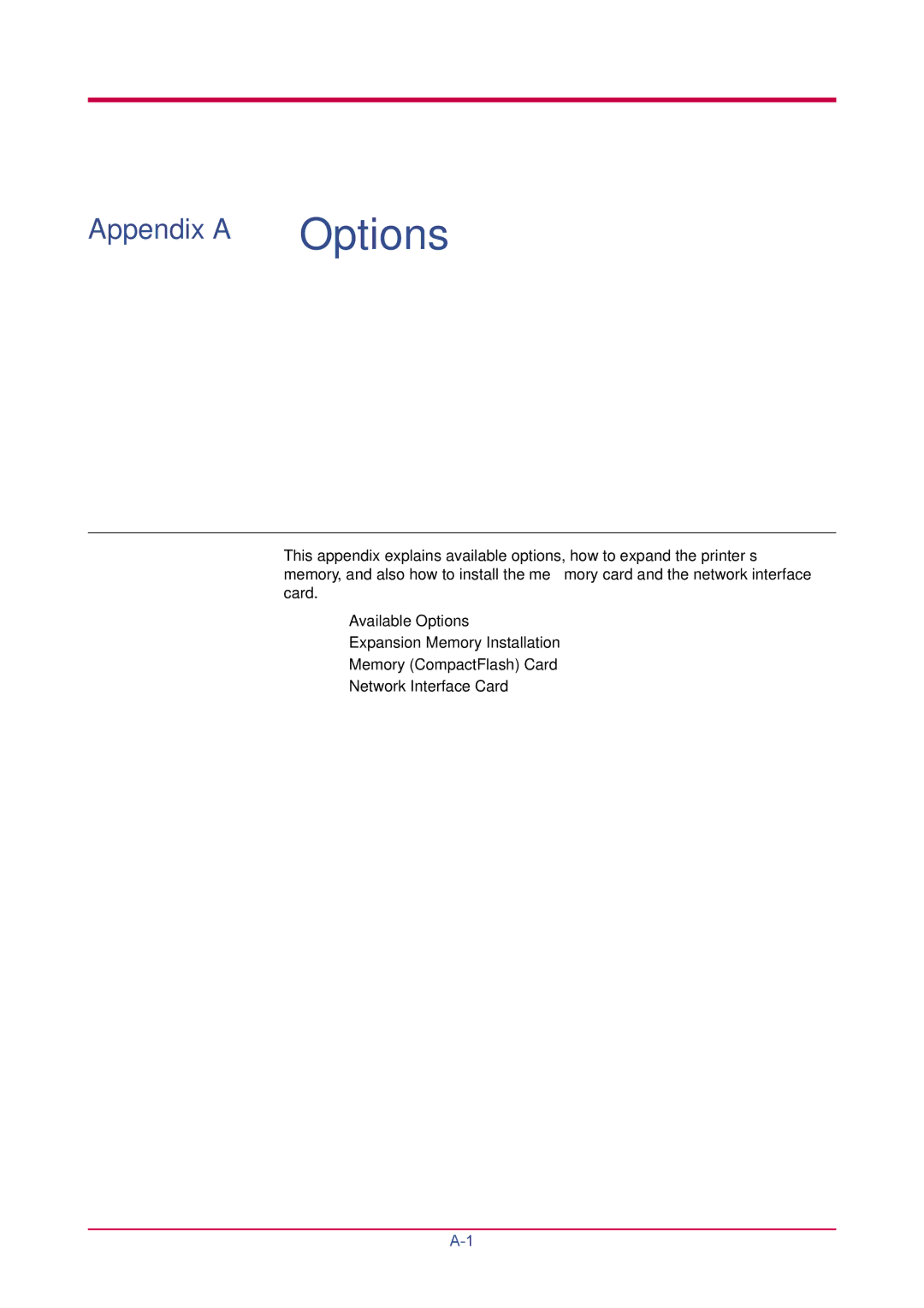 Kyocera FS-1020D manual Appendix a Options 