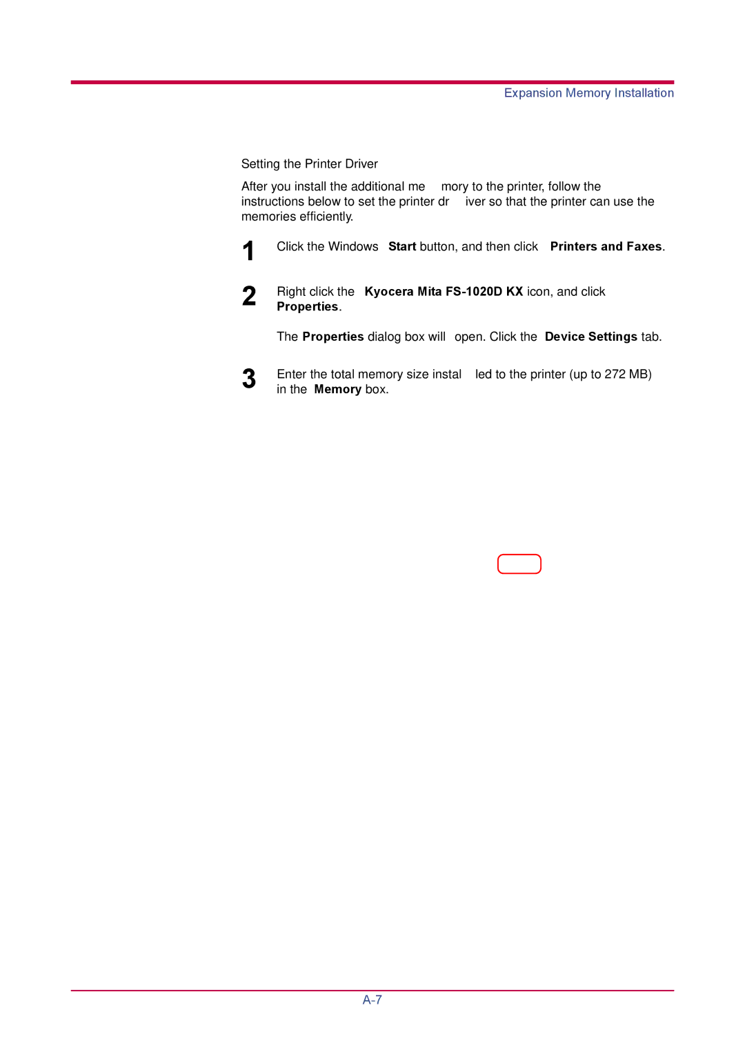 Kyocera FS-1020D manual Setting the Printer Driver, Properties 