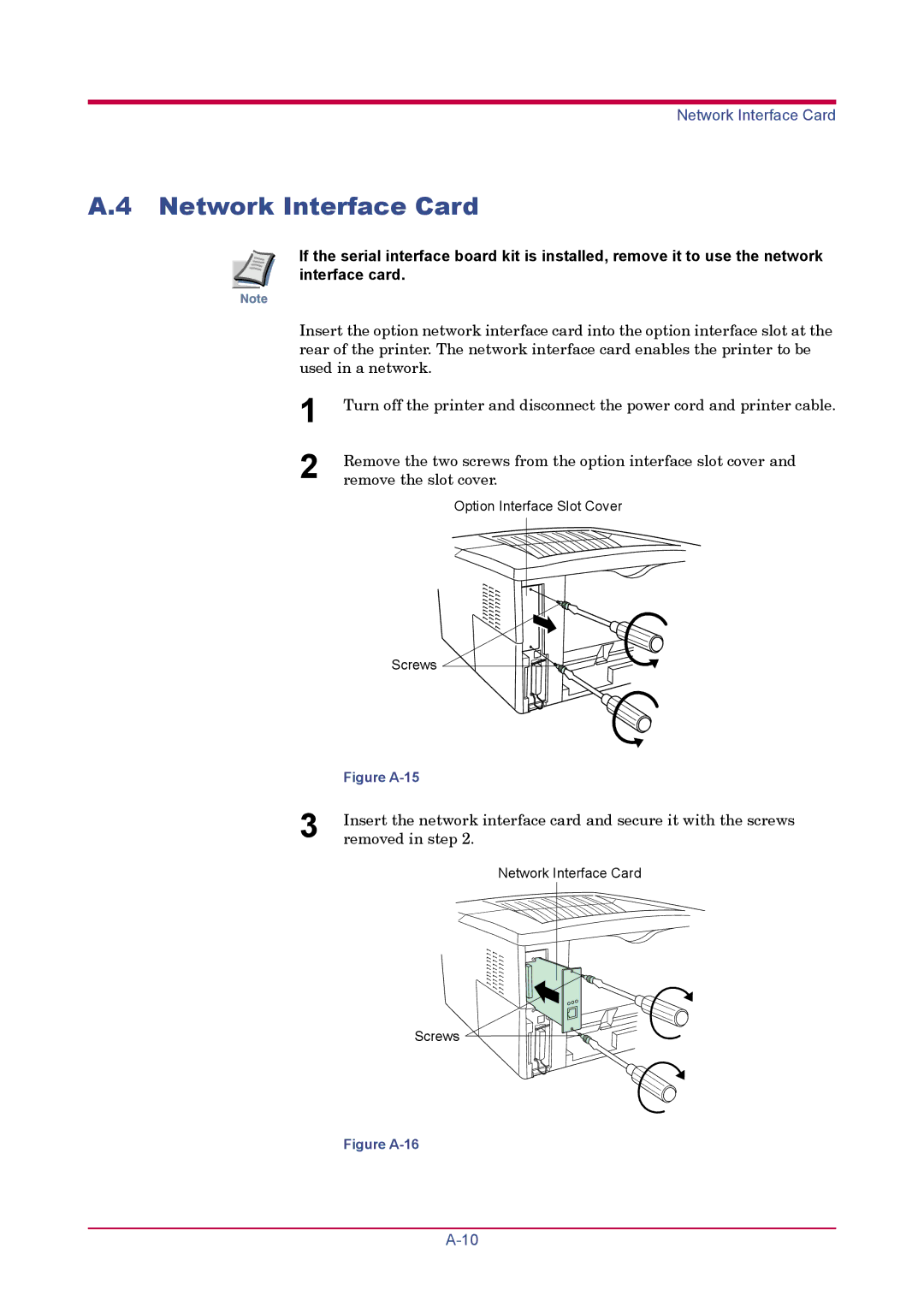 Kyocera FS-1020D manual Network Interface Card, Interface card, Removed in step 