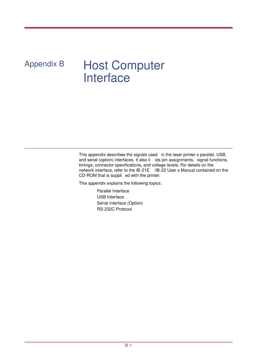 Kyocera FS-1020D manual Appendix B Host Computer Interface 