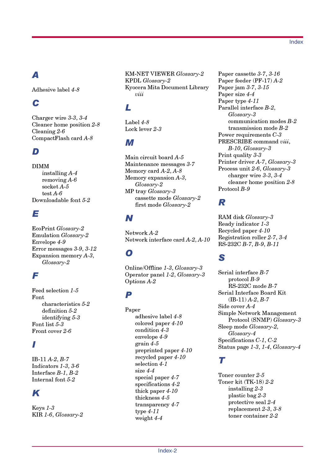 Kyocera FS-1020D manual EcoPrint Glossary-2Emulation Glossary-2Envelope 