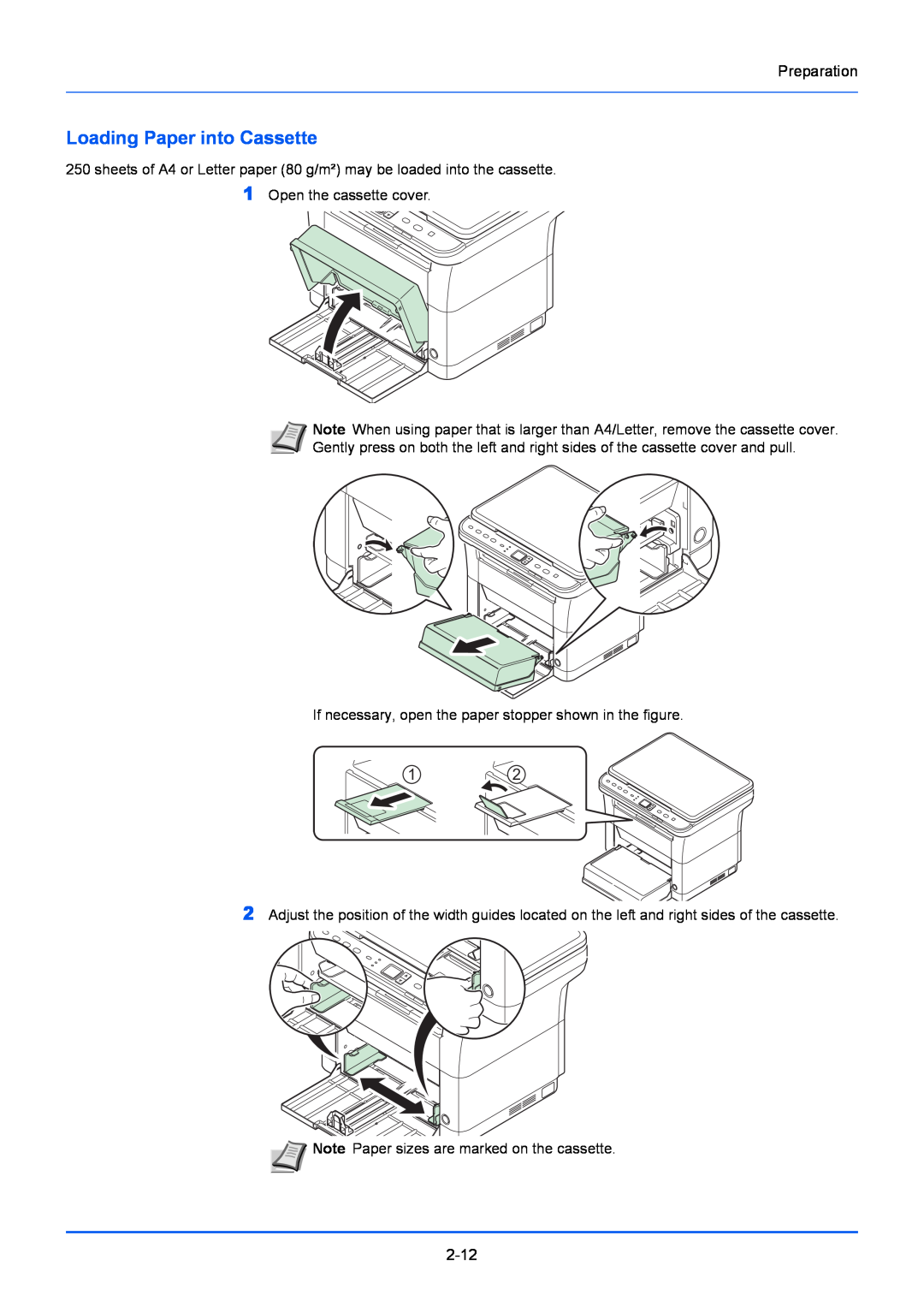 Kyocera FS-1020MFP, FS-1220MFP manual Loading Paper into Cassette 