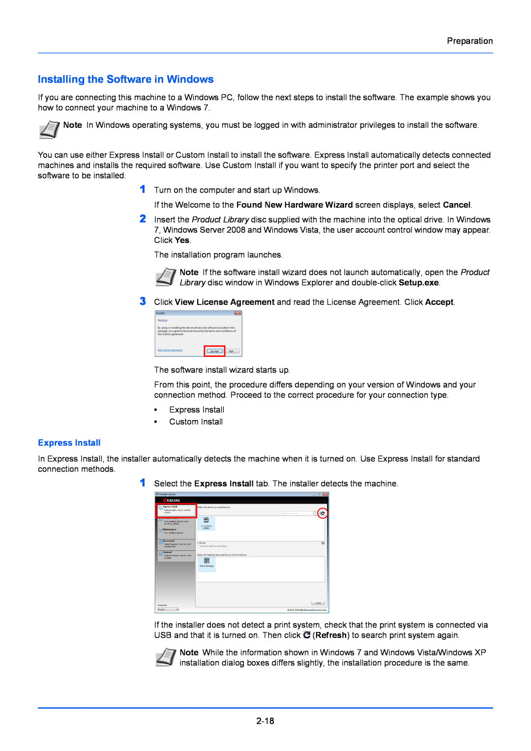 Kyocera FS-1020MFP, FS-1220MFP manual Installing the Software in Windows, Express Install 