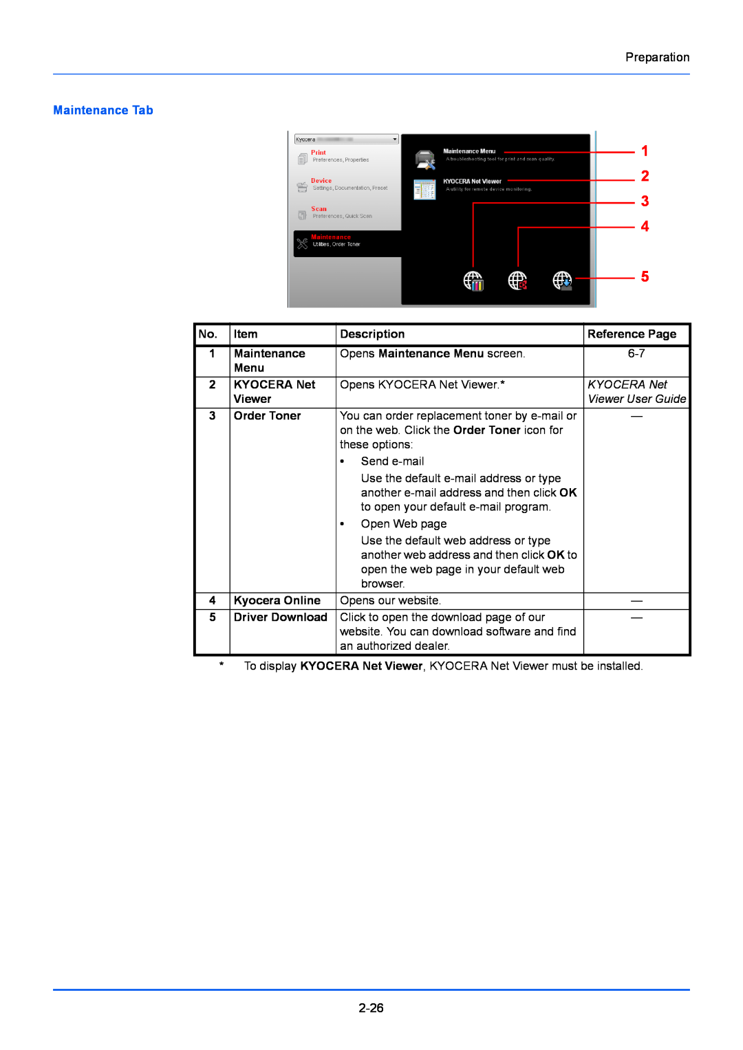Kyocera FS-1020MFP, FS-1220MFP manual KYOCERA Net, Viewer User Guide, Maintenance Tab 