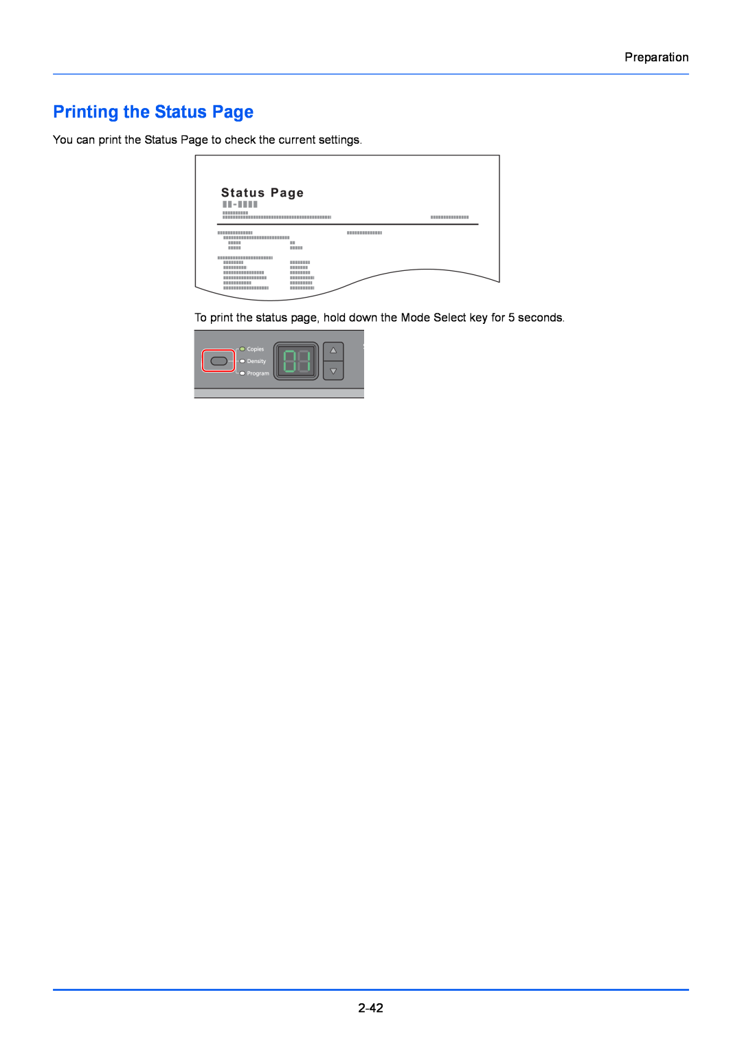 Kyocera FS-1020MFP Printing the Status Page, Preparation, You can print the Status Page to check the current settings 