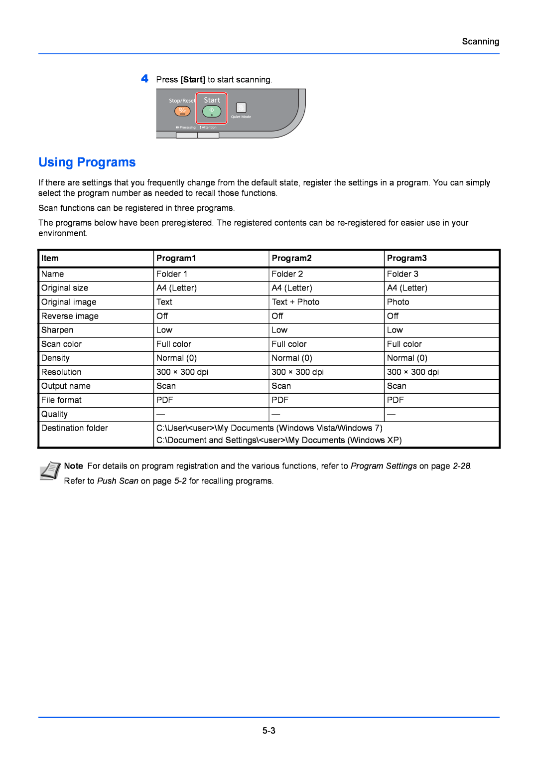 Kyocera FS-1220MFP, FS-1020MFP manual Using Programs, C\User\user\My Documents Windows Vista/Windows 