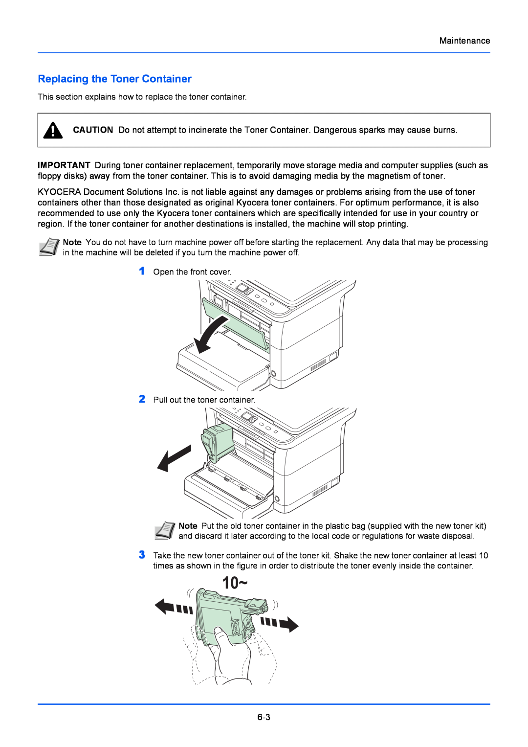 Kyocera FS-1220MFP, FS-1020MFP manual Replacing the Toner Container 