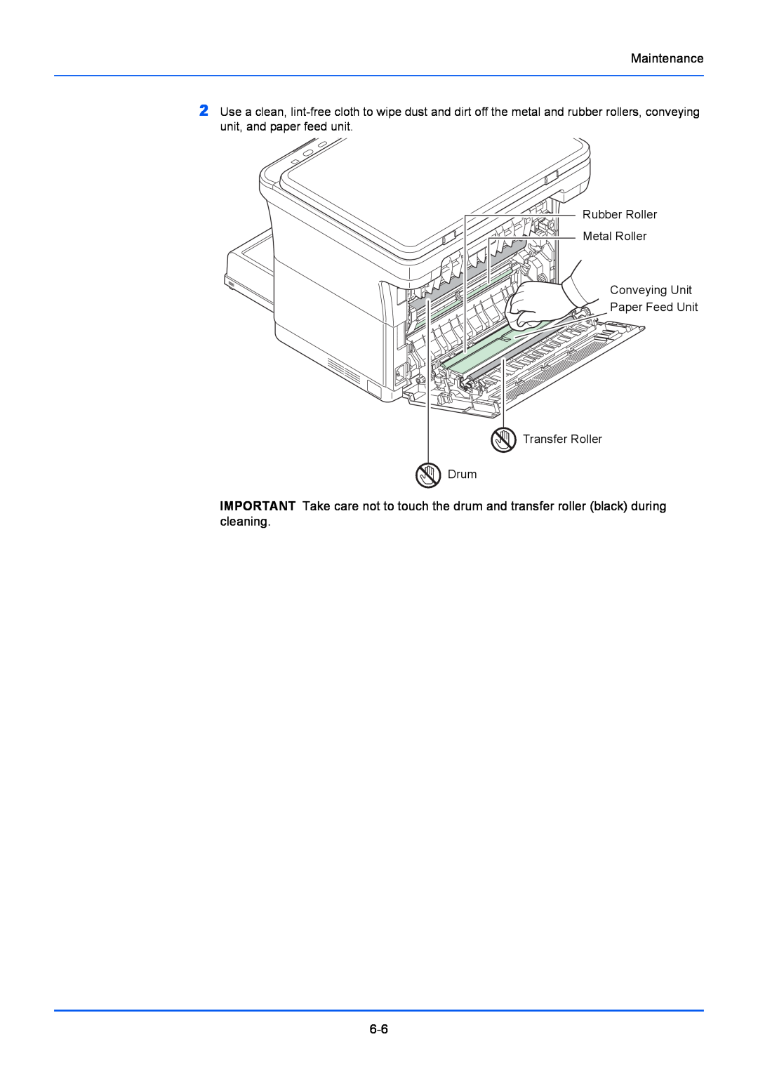 Kyocera FS-1020MFP manual Maintenance, Rubber Roller Metal Roller Conveying Unit Paper Feed Unit, Transfer Roller Drum 