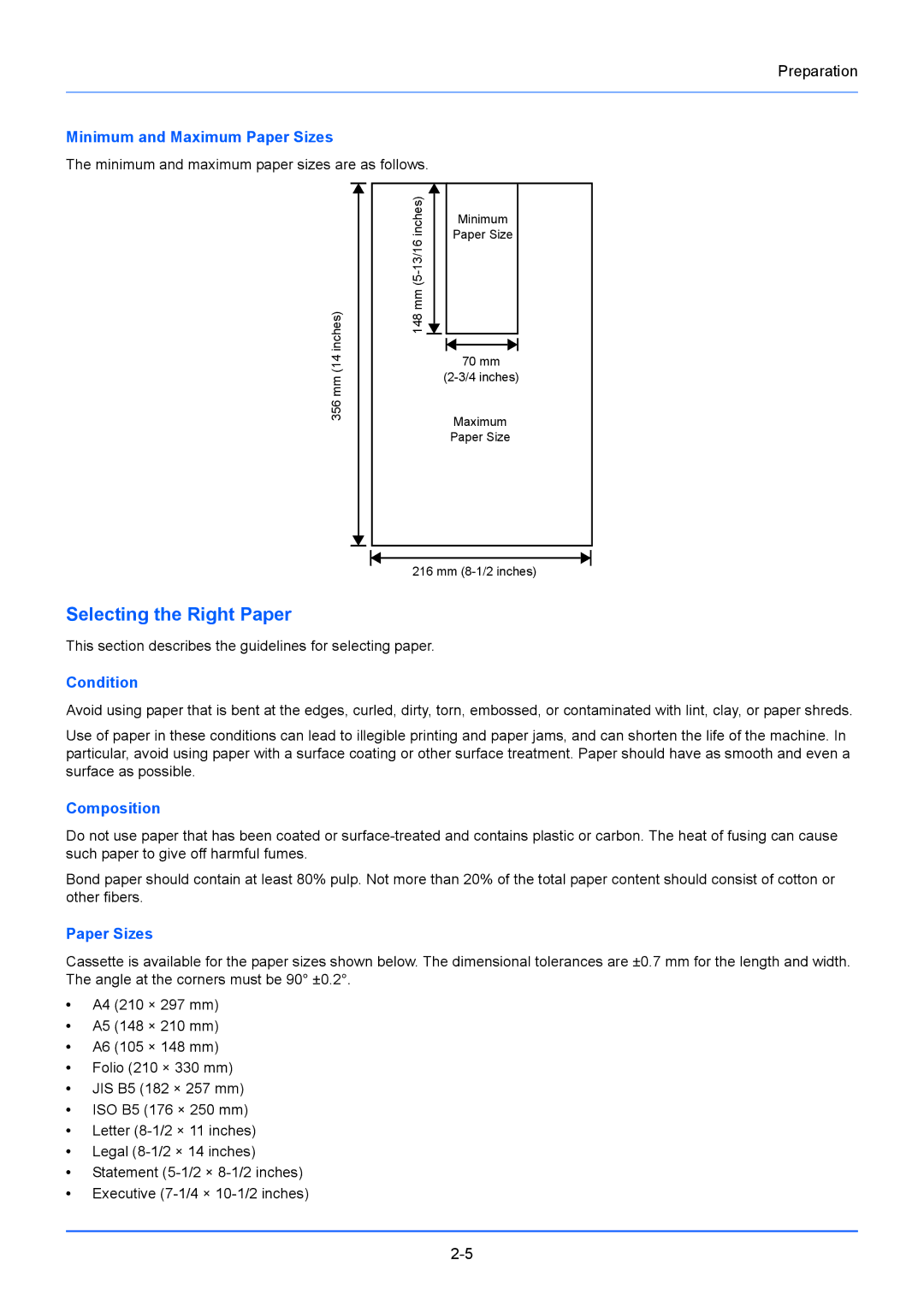 Kyocera FS-1220MFP, FS-1020MFP manual Selecting the Right Paper, Minimum and Maximum Paper Sizes, Condition, Composition 