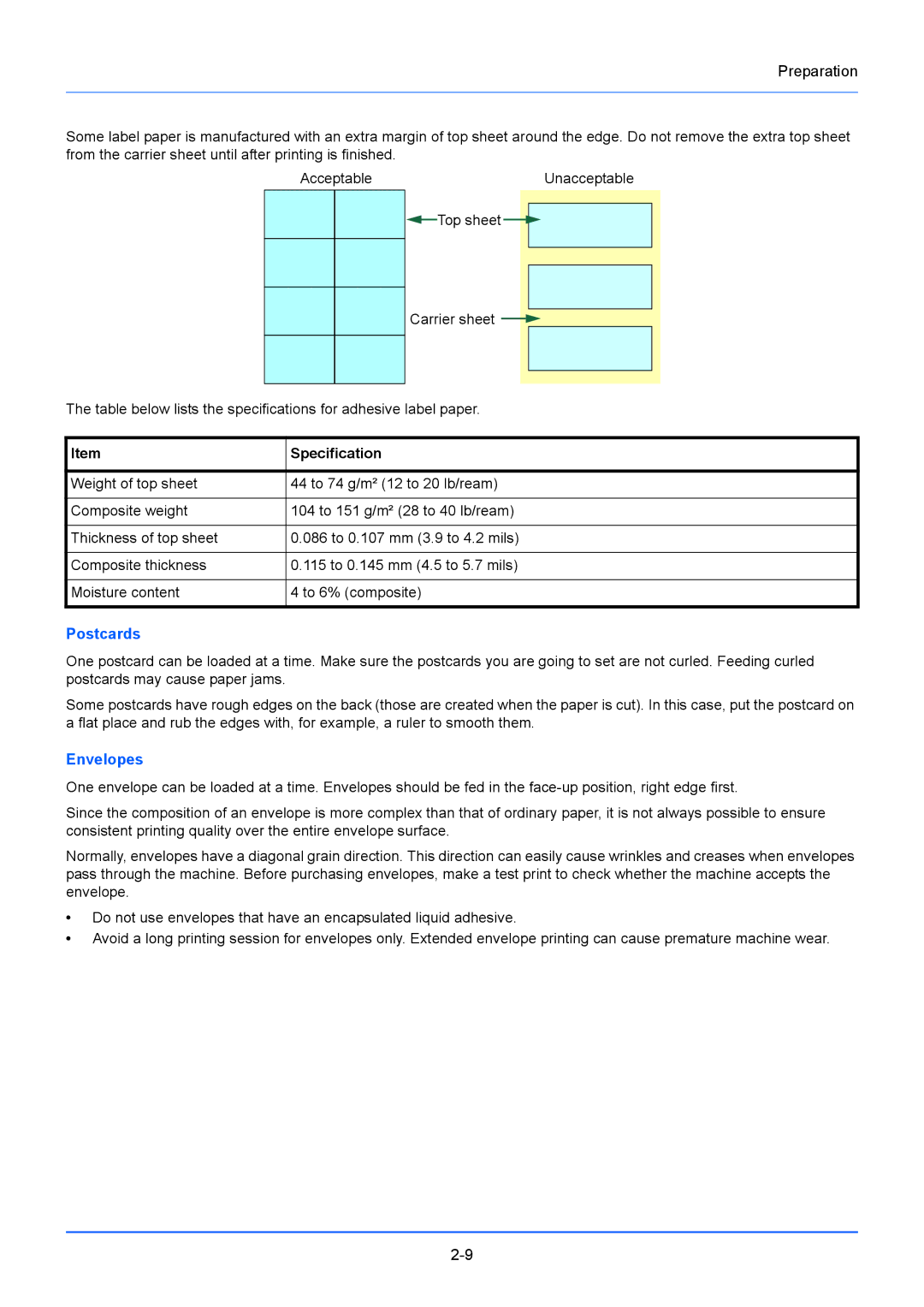 Kyocera FS-1220MFP, FS-1020MFP manual Specification, Postcards, Envelopes 