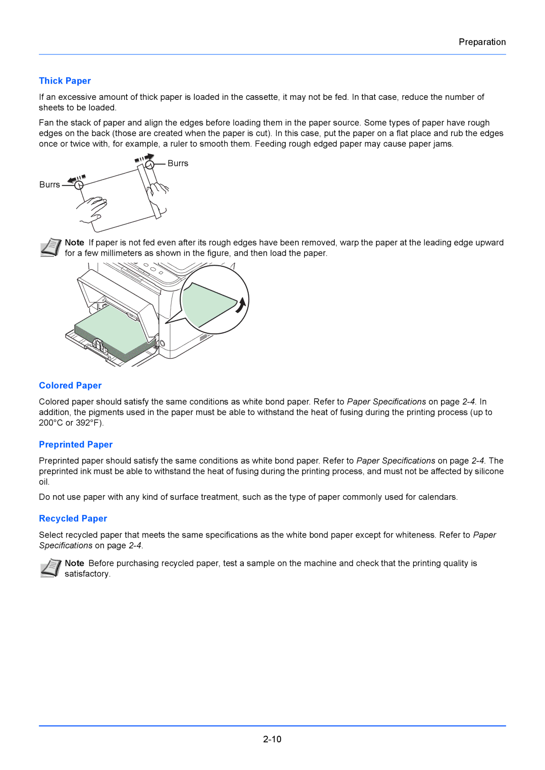 Kyocera FS-1020MFP, FS-1220MFP manual Thick Paper, Colored Paper, Preprinted Paper, Recycled Paper 