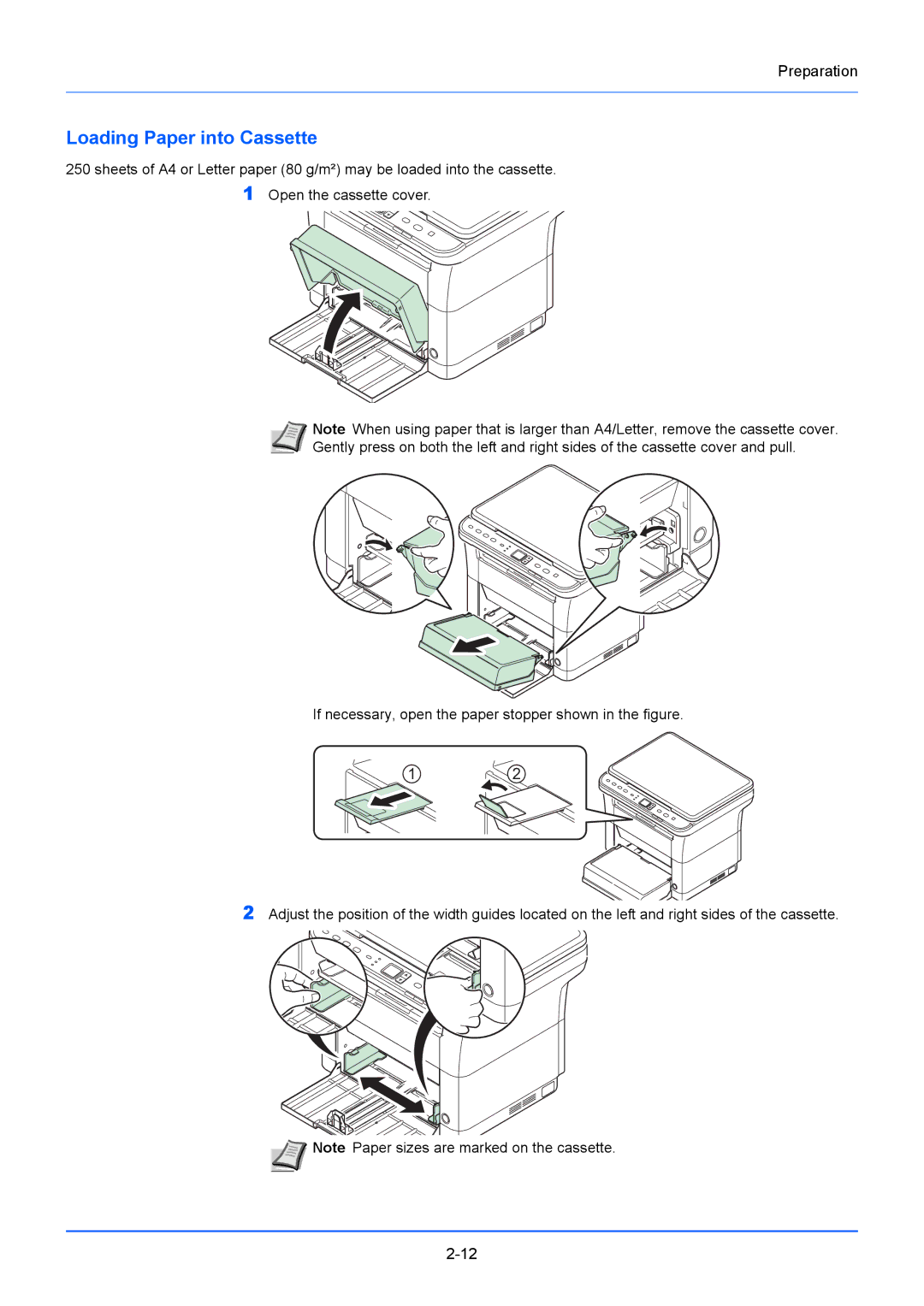 Kyocera FS-1020MFP, FS-1220MFP manual Loading Paper into Cassette 