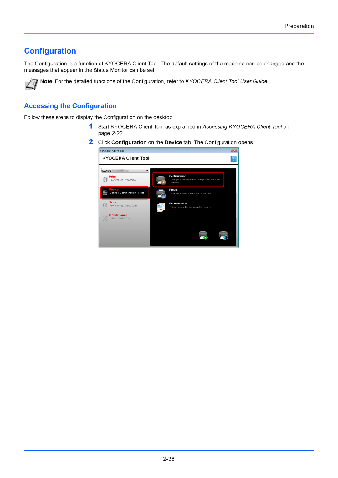 Kyocera FS-1020MFP, FS-1220MFP manual Accessing the Configuration 