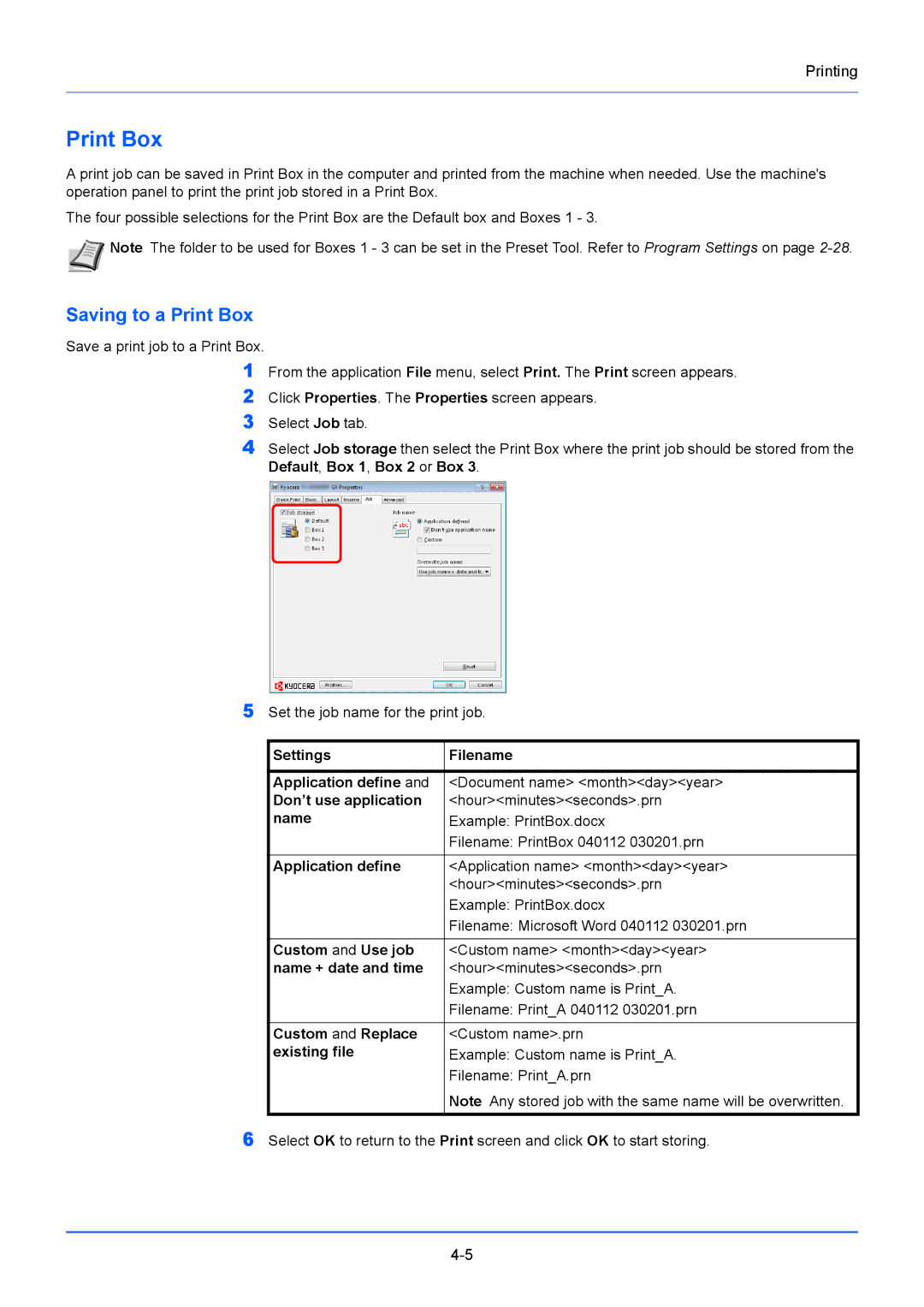 Kyocera FS-1220MFP, FS-1020MFP manual Saving to a Print Box 