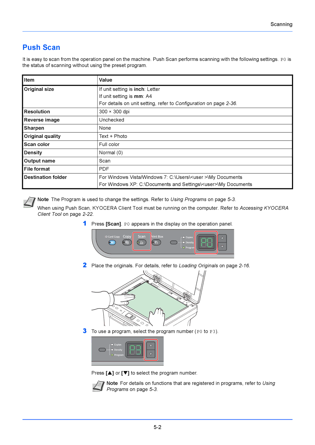 Kyocera FS-1020MFP, FS-1220MFP manual Push Scan, Original quality, File format Destination folder 