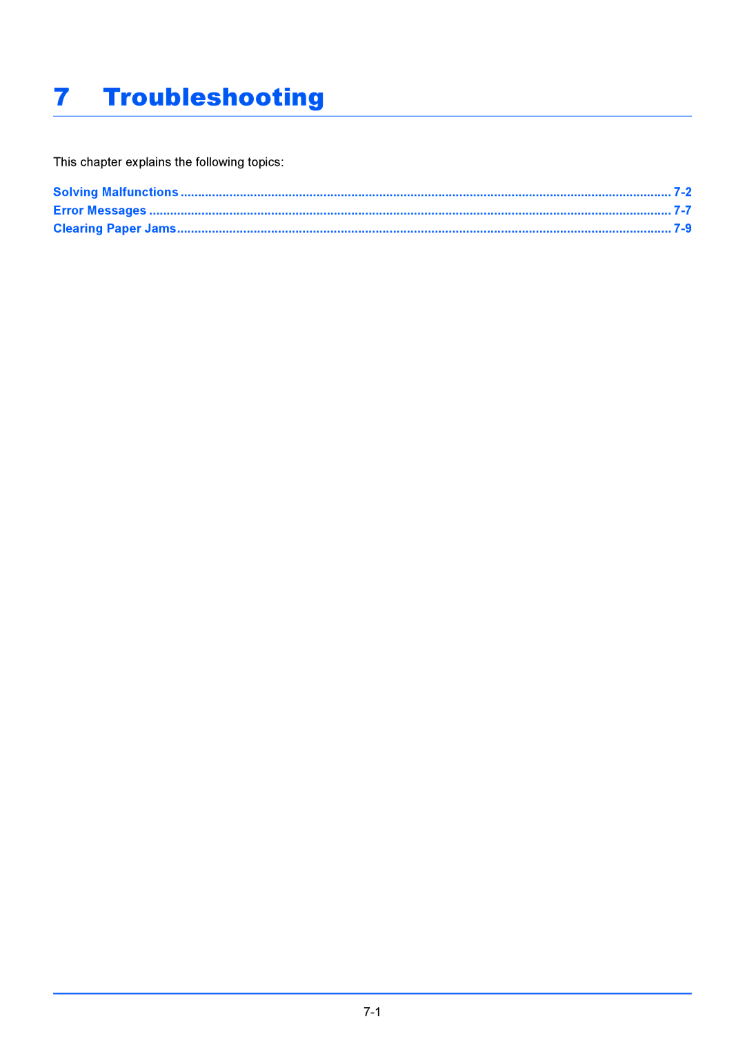 Kyocera FS-1220MFP, FS-1020MFP manual Troubleshooting, This chapter explains the following topics 