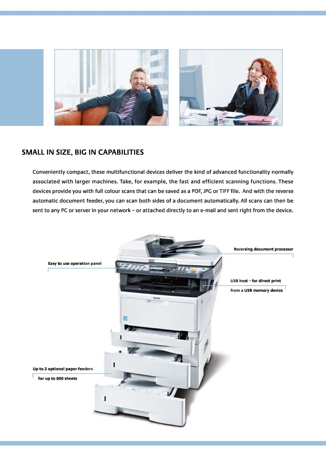 Kyocera FS-1028MFP manual Small in size, big in capabilities, Reversing document processor, Easy to use operation panel 