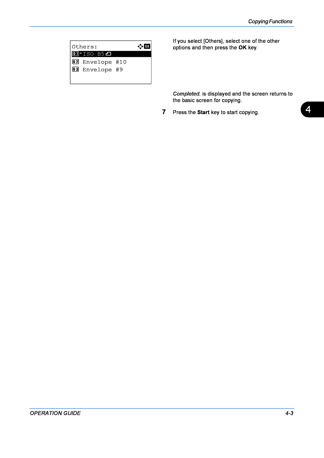 Kyocera FS-1128MFP, FS-1028MFP manual Others, Envelope #10 3 Envelope #9, Copying Functions, Operation Guide 