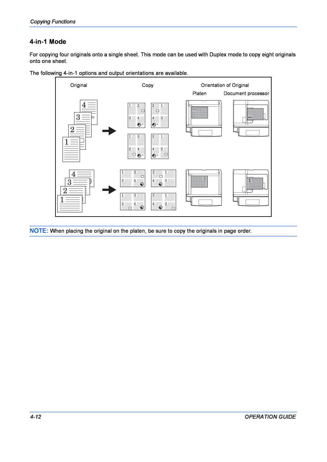 Kyocera FS-1028MFP, FS-1128MFP manual 4-in-1 Mode, Copying Functions, 4-12, Operation Guide 