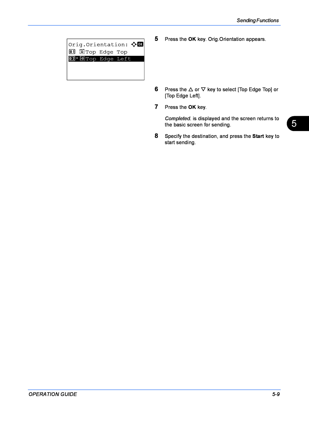 Kyocera FS-1128MFP Orig.Orientation a b 1 c Top Edge Top, Sending Functions, the basic screen for sending, Operation Guide 