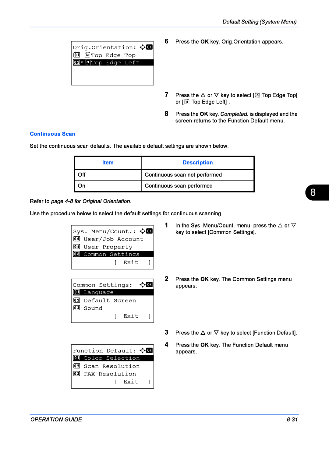 Kyocera FS-1128MFP Orig.Orientation a b 1 c Top Edge Top, Sys. Menu/Count. a b 4 User/Job Account 5 User Property, Exit 