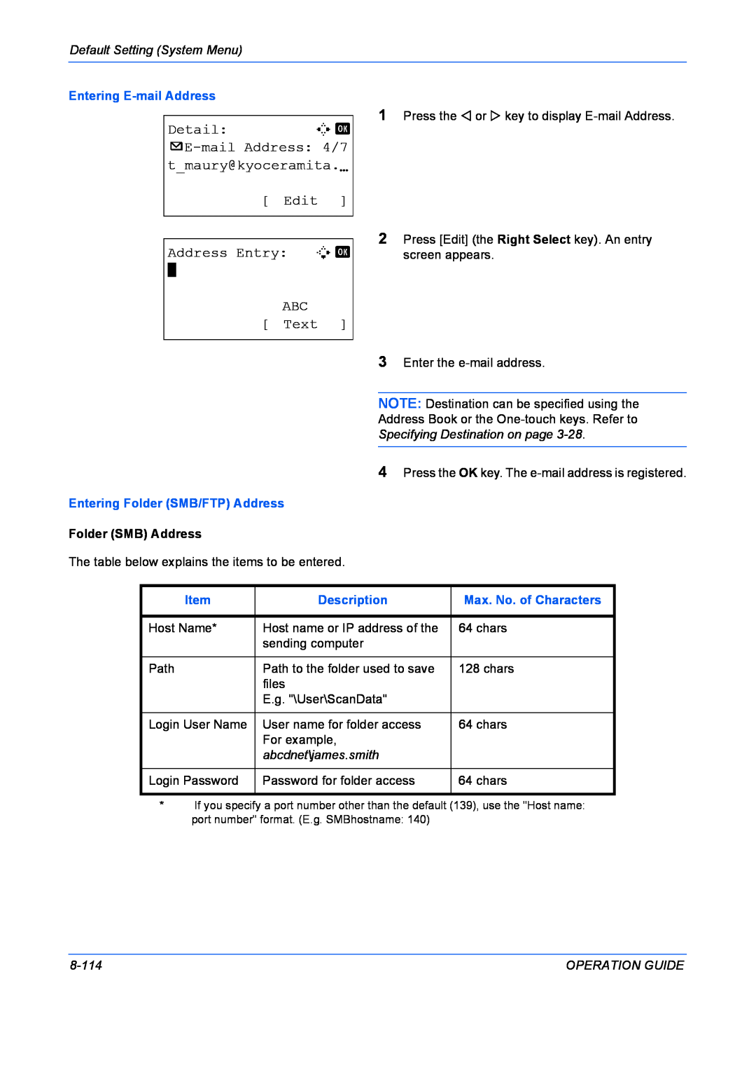 Kyocera FS-1028MFP Detail, C b, p E-mail Address 4/7 tmaury@kyoceramita.N, Edit, Address Entry B b, ABC Text, Description 