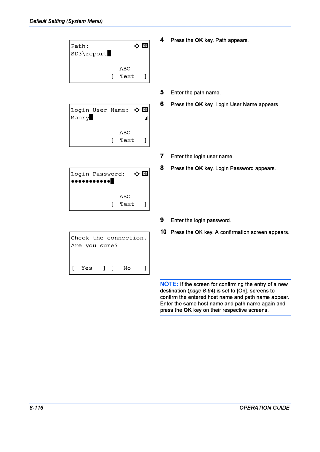 Kyocera FS-1028MFP Path, SD3\report, Login User Name A b Maury*S ABC Text Login Password A b, Ooooooooooo, Yes No 