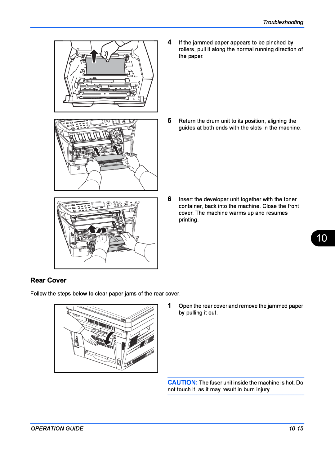 Kyocera FS-1128MFP, FS-1028MFP manual Rear Cover, Troubleshooting, Operation Guide, 10-15 