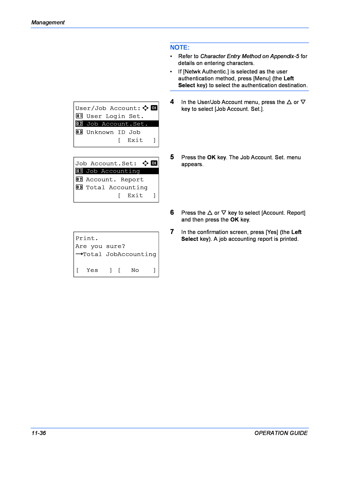 Kyocera FS-1028MFP User/Job Accounta b 1 User Login Set, Unknown ID Job Exit Job Account.Set a b, z Total JobAccounting 