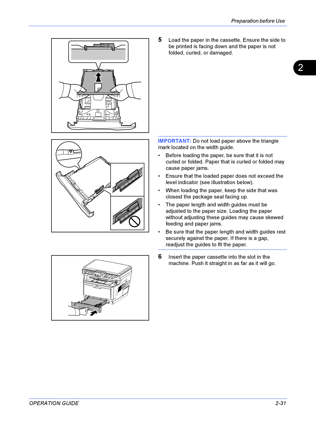 Kyocera FS-1128MFP, FS-1028MFP manual Preparation before Use, Operation Guide, 2-31 