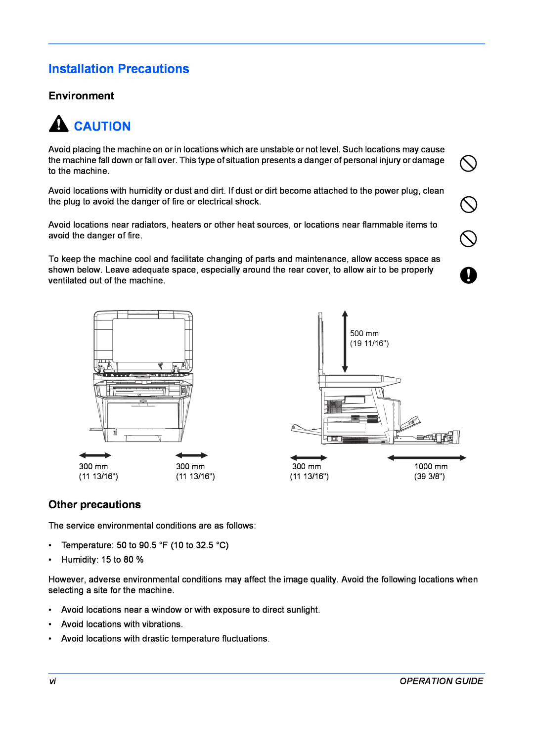 Kyocera FS-1028MFP, FS-1128MFP manual Installation Precautions, Environment, Other precautions, Operation Guide 