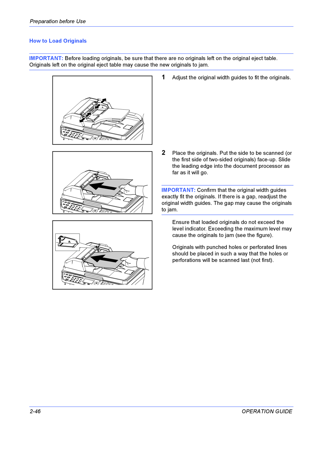 Kyocera FS-1028MFP, FS-1128MFP manual Preparation before Use, How to Load Originals, 2-46, Operation Guide 