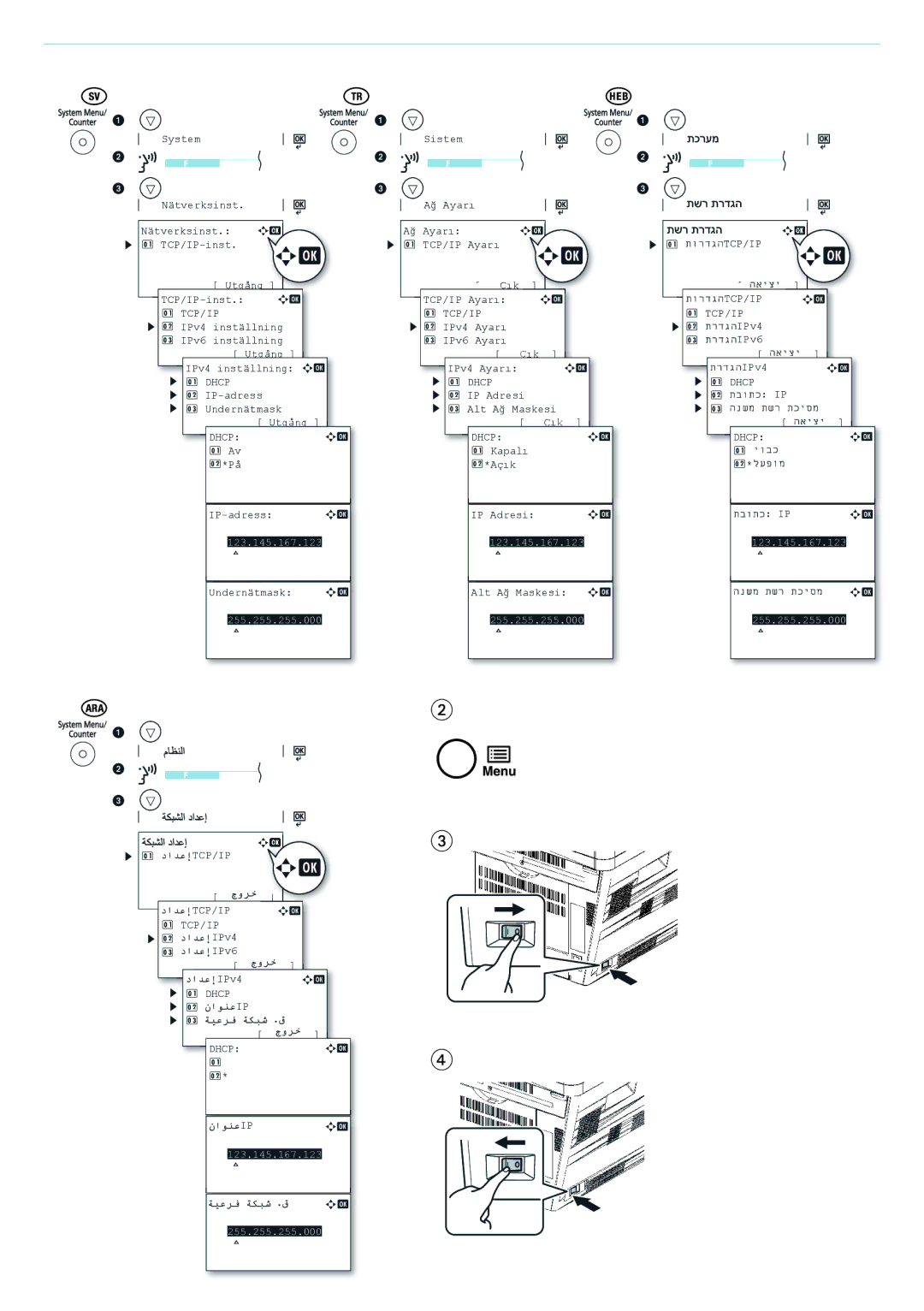 Kyocera FS-1128MFP, FS-1028MFP manual IP-adress, IPv4 Ayarı, IP Adresi 