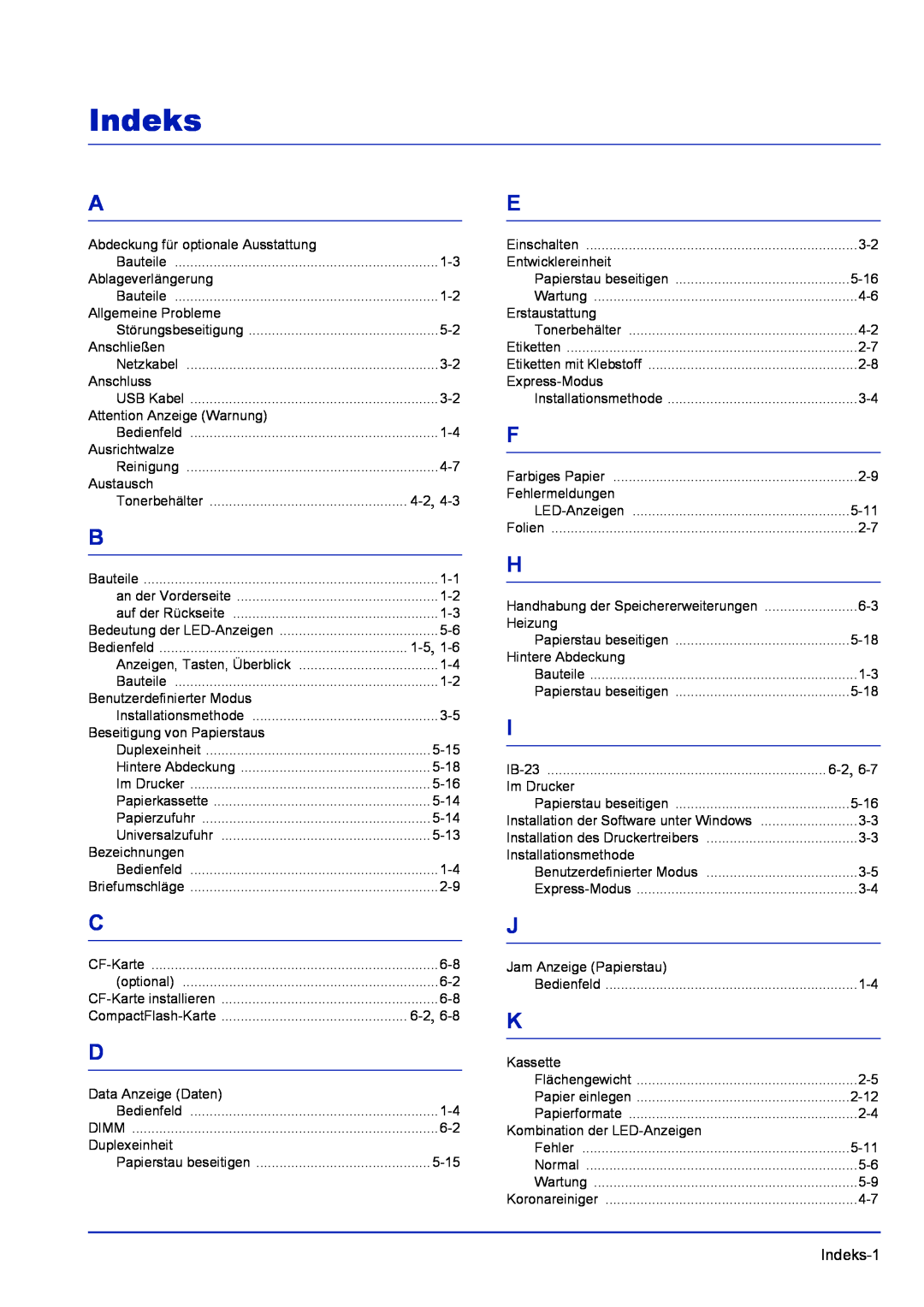 Kyocera FS-1320D, FS-1120D manual Indeks 