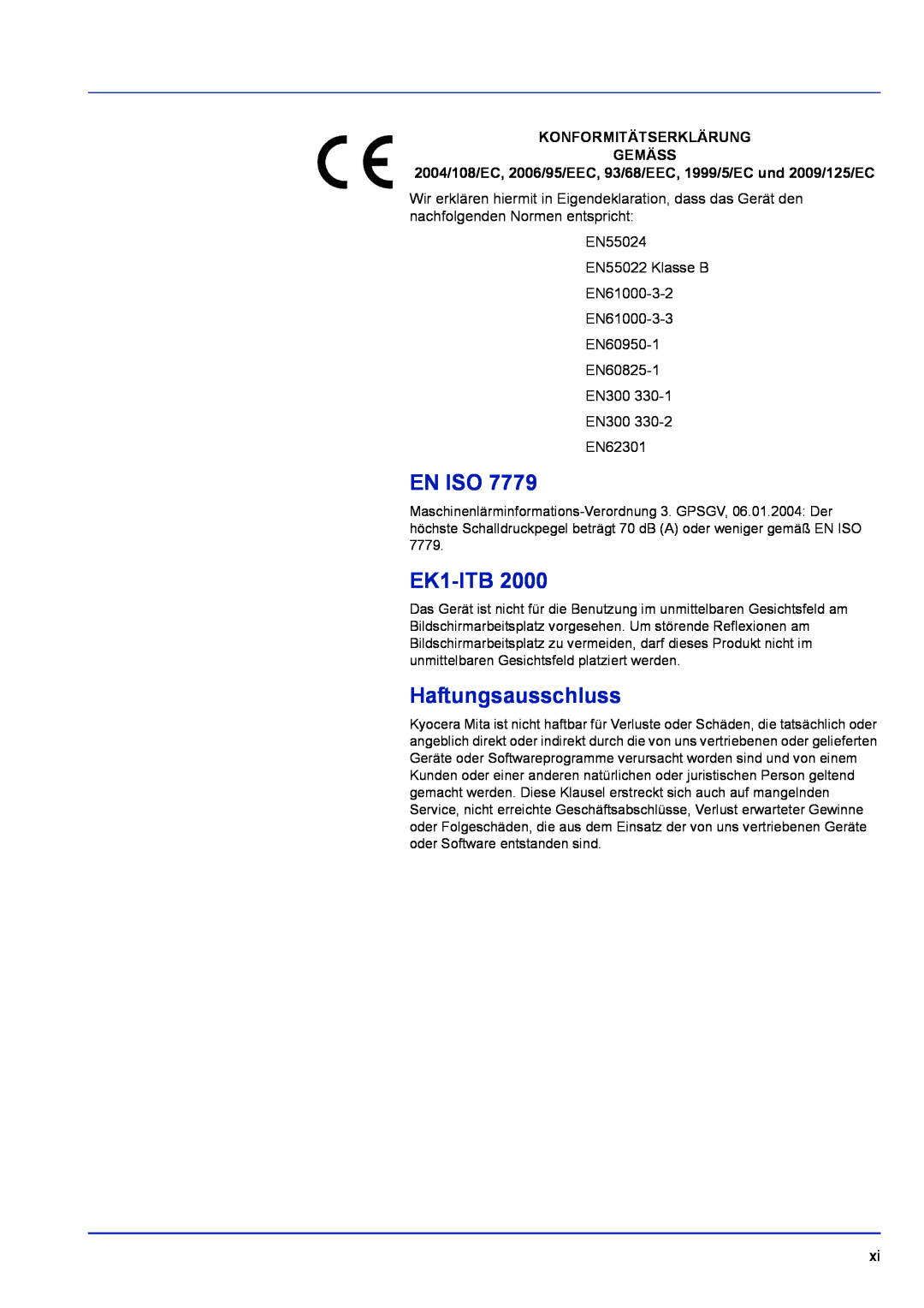 Kyocera FS-1320D, FS-1120D manual En Iso, EK1-ITB, Haftungsausschluss, Konformitätserklärung Gemäss 