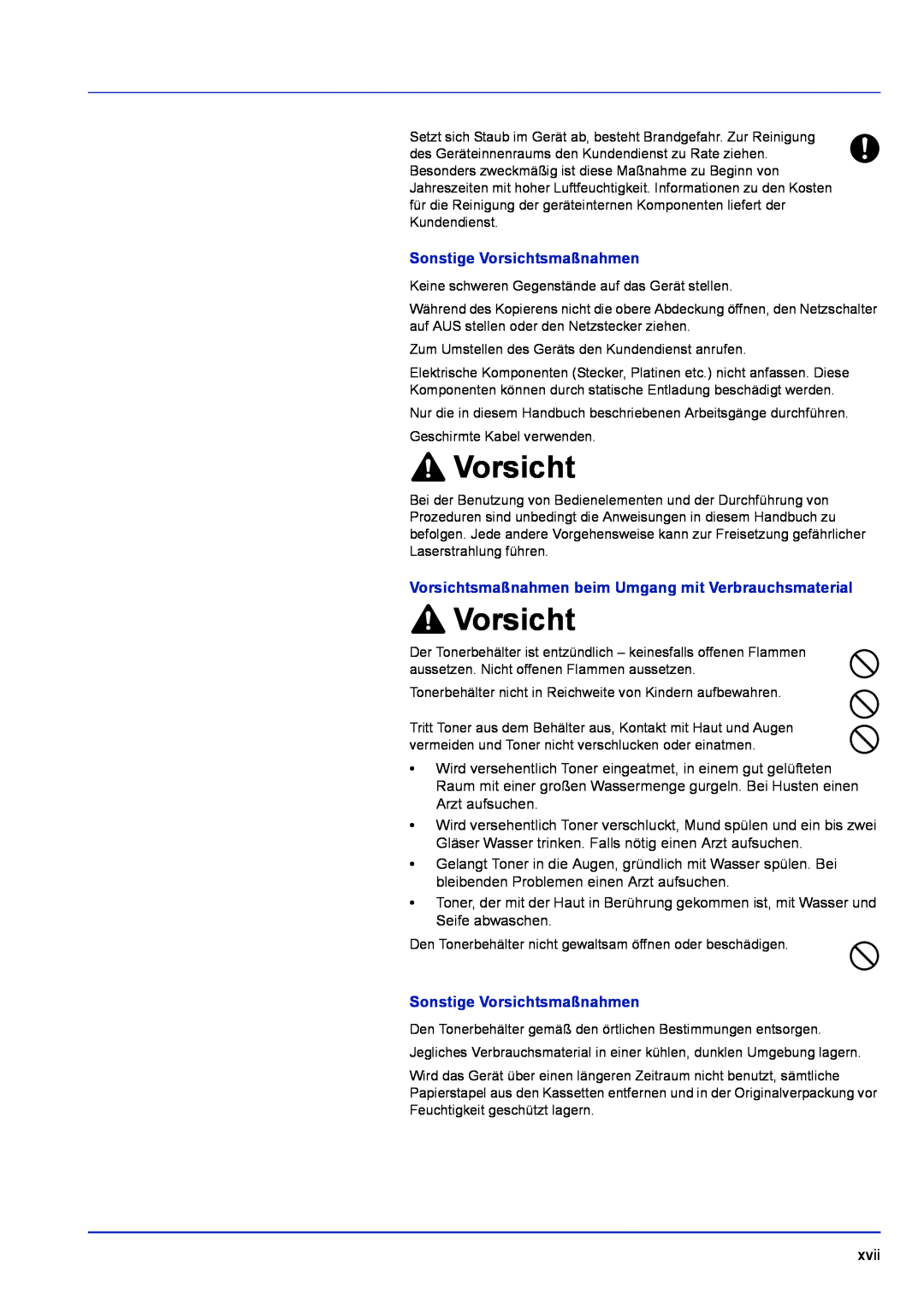 Kyocera FS-1320D, FS-1120D manual Vorsicht, xvii 
