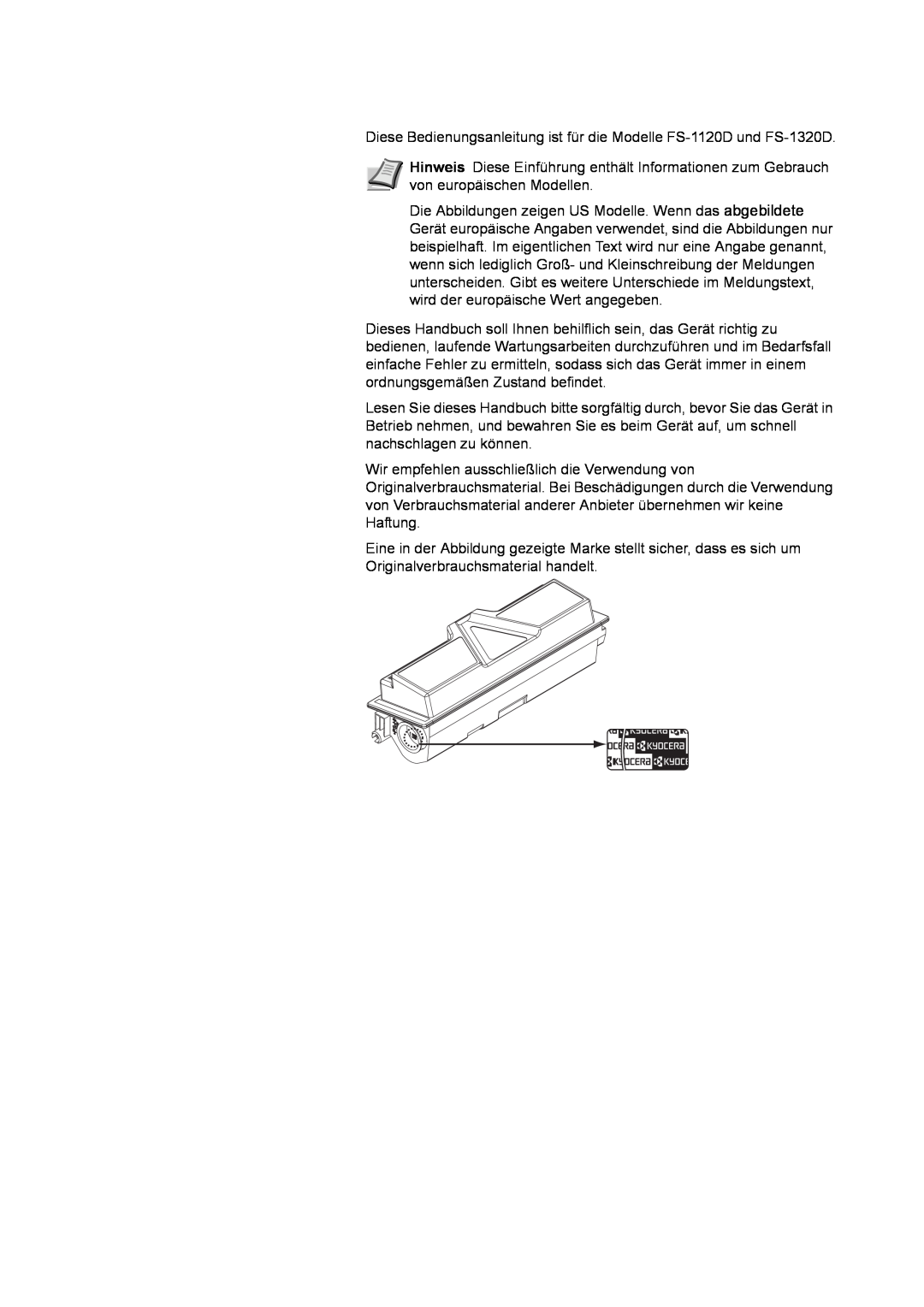 Kyocera manual Diese Bedienungsanleitung ist für die Modelle FS-1120D und FS-1320D 