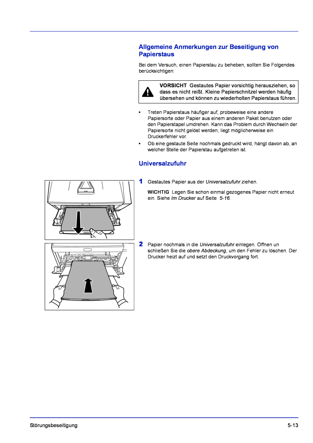 Kyocera FS-1320D, FS-1120D manual Allgemeine Anmerkungen zur Beseitigung von Papierstaus, Universalzufuhr 