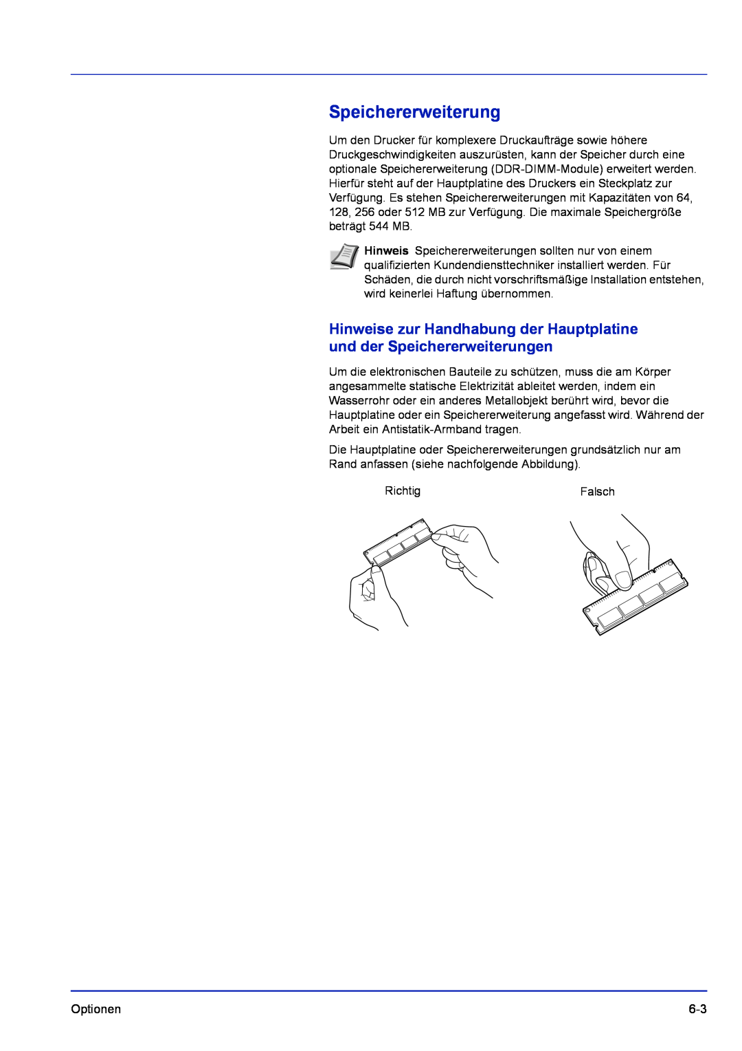 Kyocera FS-1320D, FS-1120D manual Speichererweiterung, Falsch 