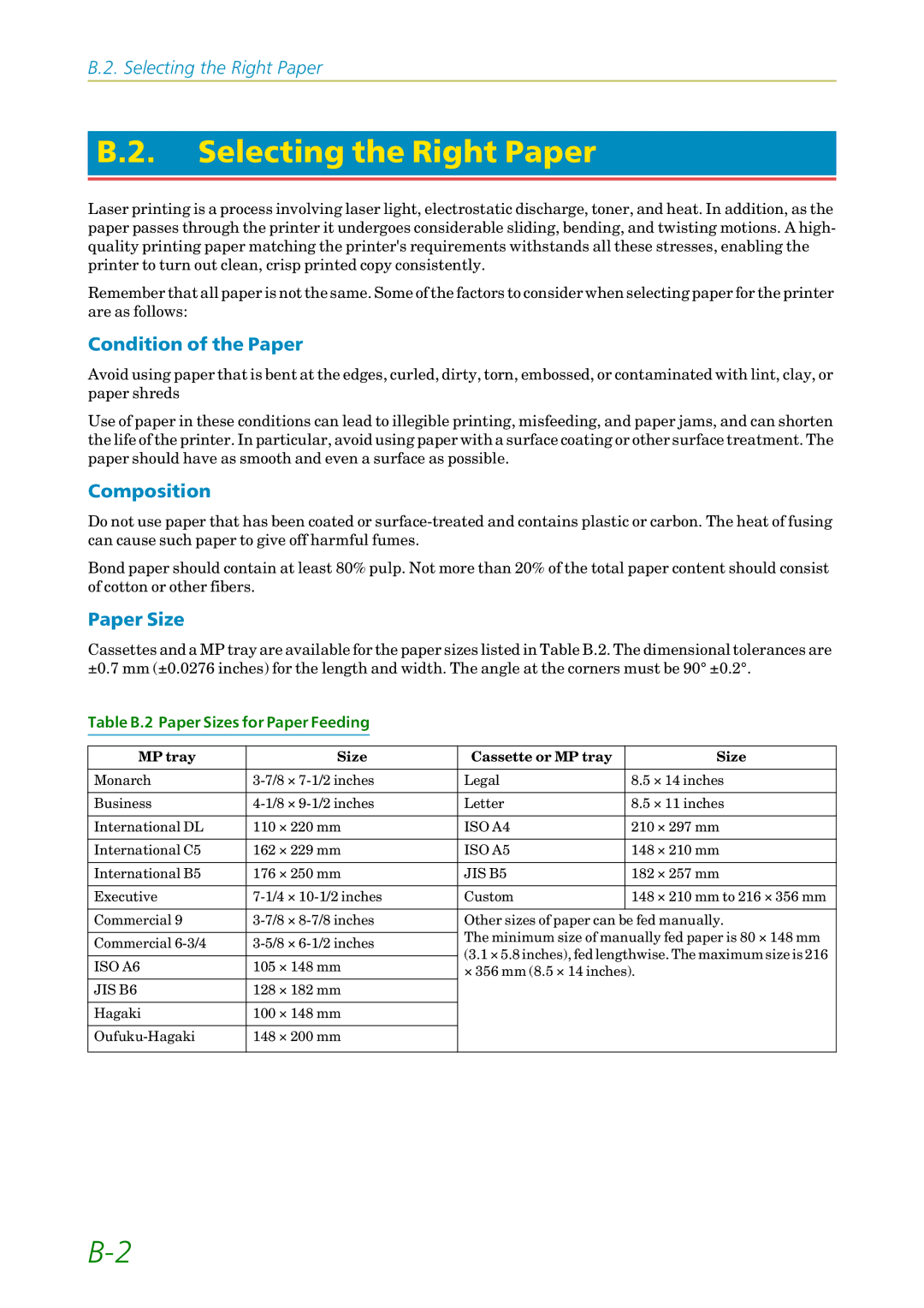 Kyocera FS-1200 manual Selecting the Right Paper, Condition of the Paper, Composition, Paper Size 