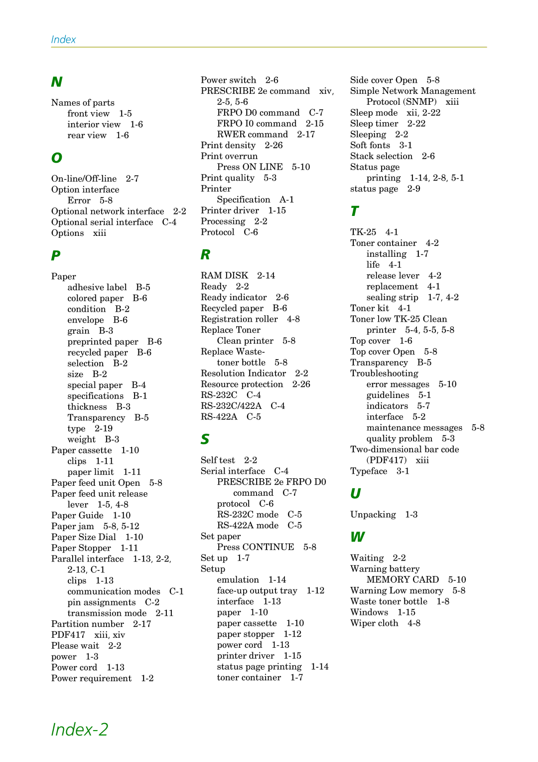 Kyocera FS-1200 manual Index-2 