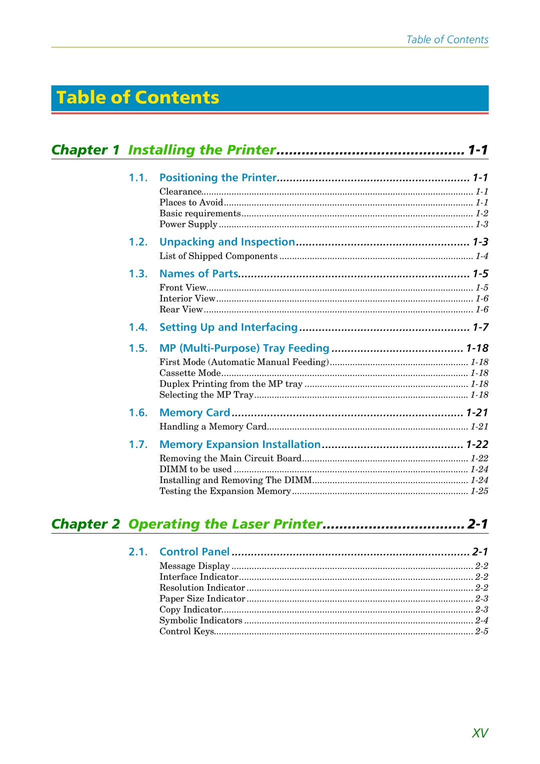 Kyocera FS-1200 manual Table of Contents 