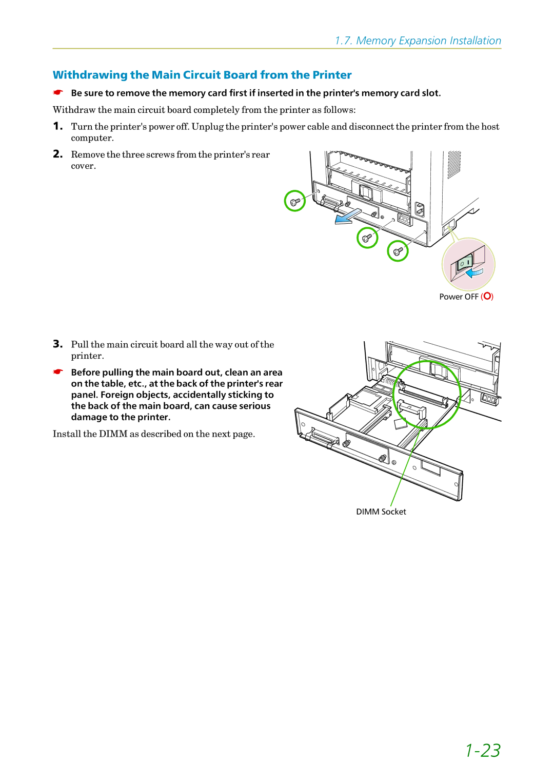 Kyocera FS-1200 manual Withdrawing the Main Circuit Board from the Printer 