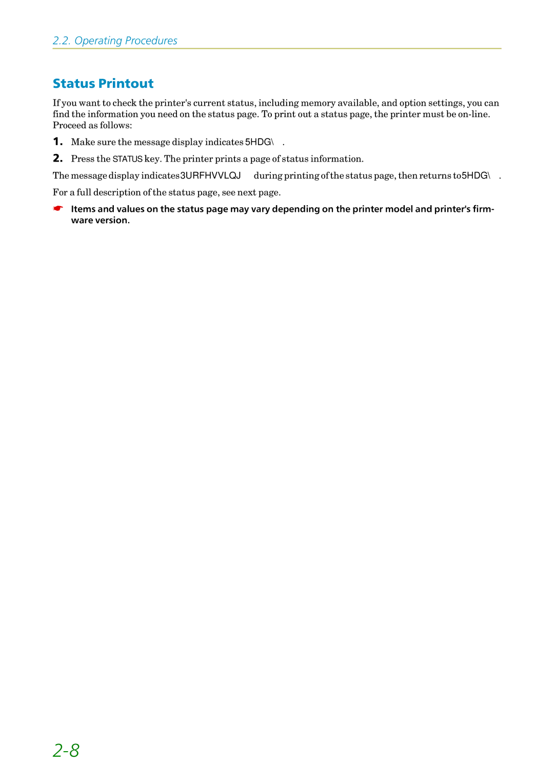 Kyocera FS-1200 manual Status Printout 