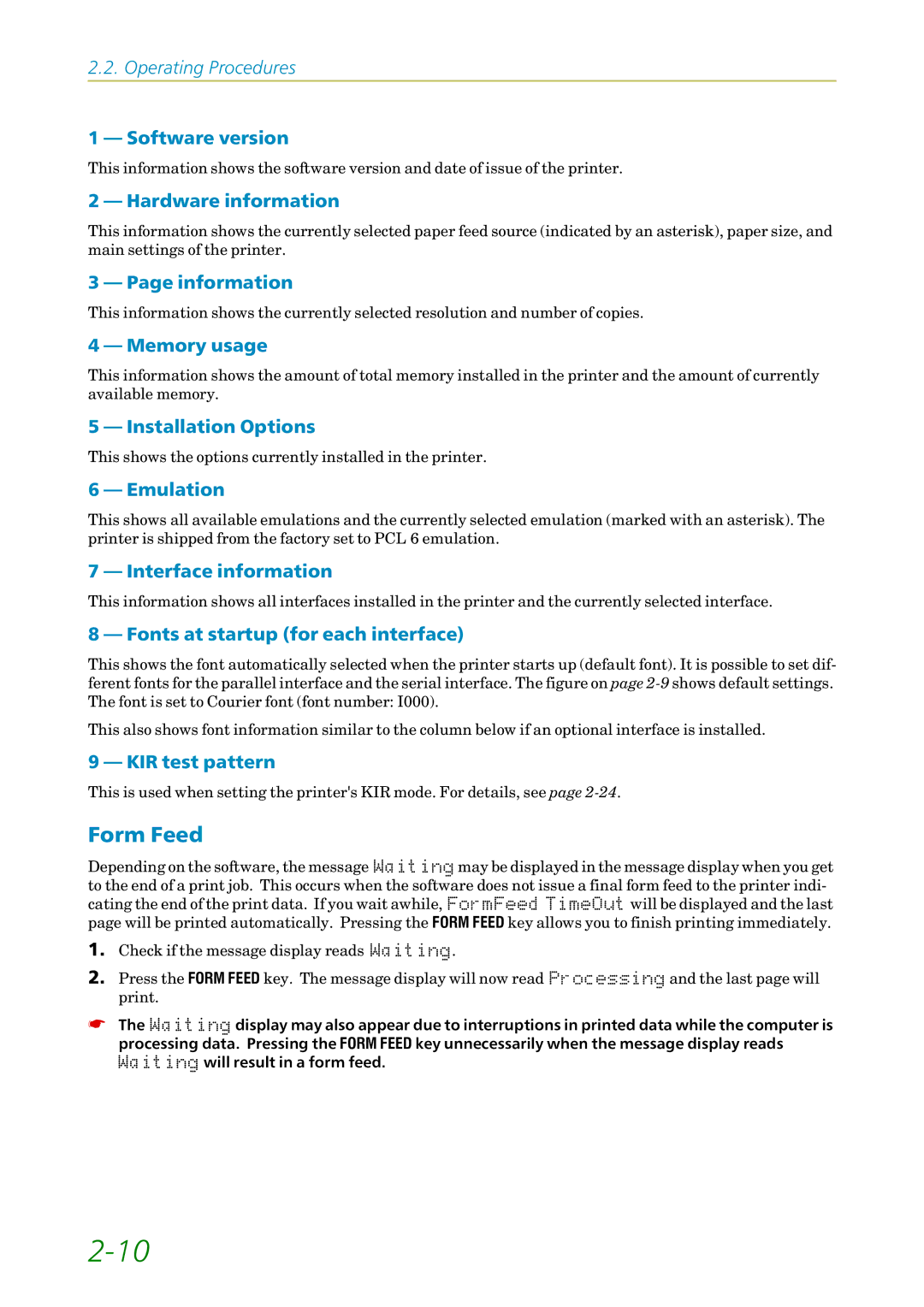 Kyocera FS-1200 manual Form Feed 