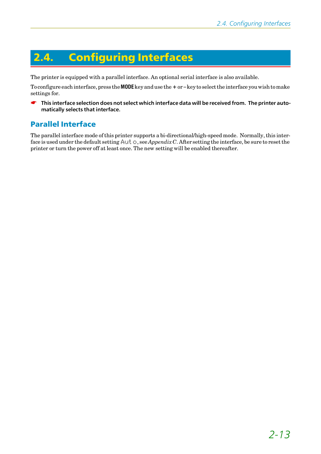 Kyocera FS-1200 manual Configuring Interfaces, Parallel Interface 