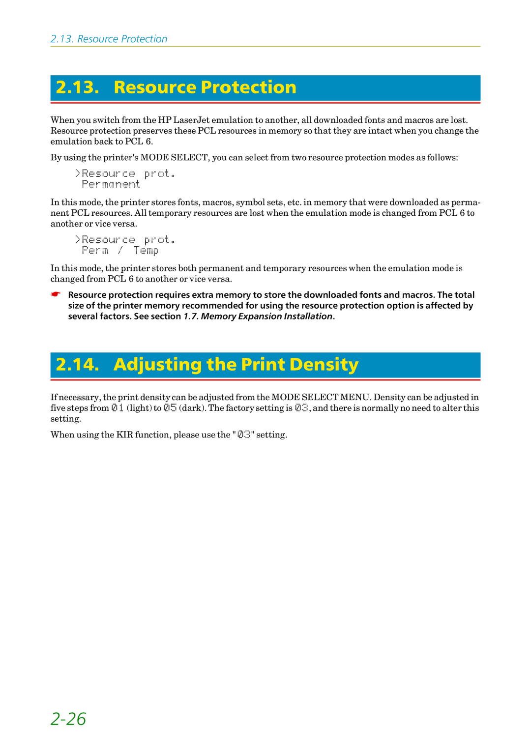 Kyocera FS-1200 manual Resource Protection, Adjusting the Print Density 