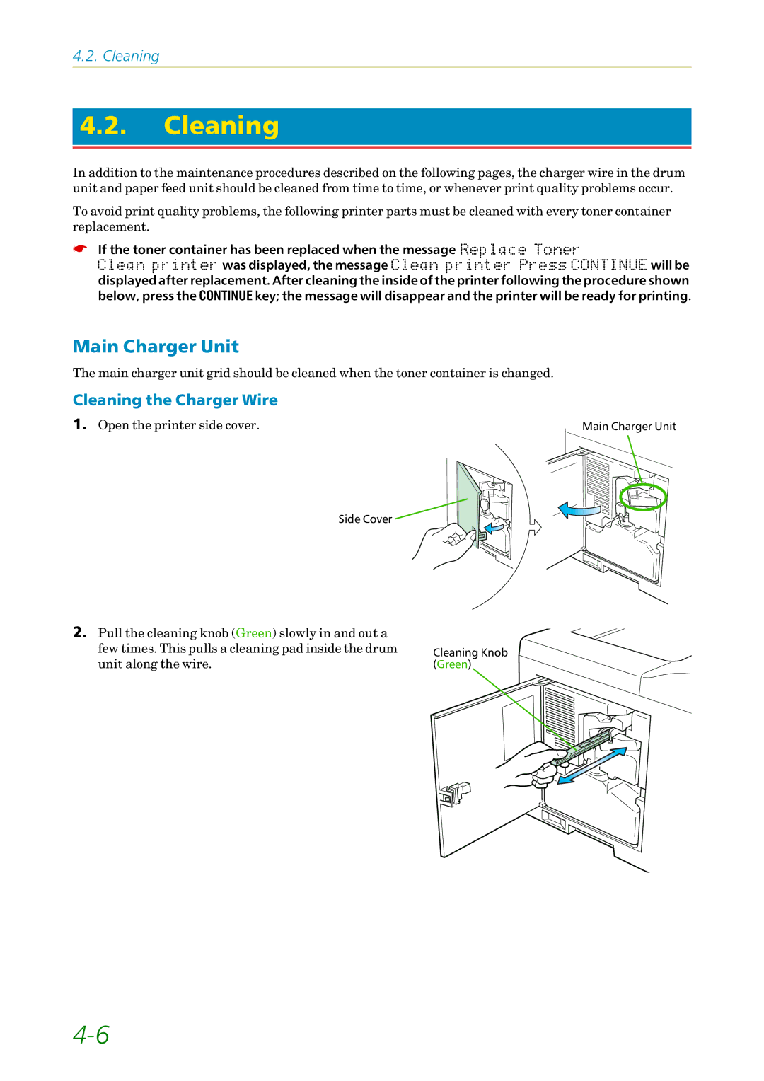 Kyocera FS-1200 manual Main Charger Unit, Cleaning the Charger Wire 