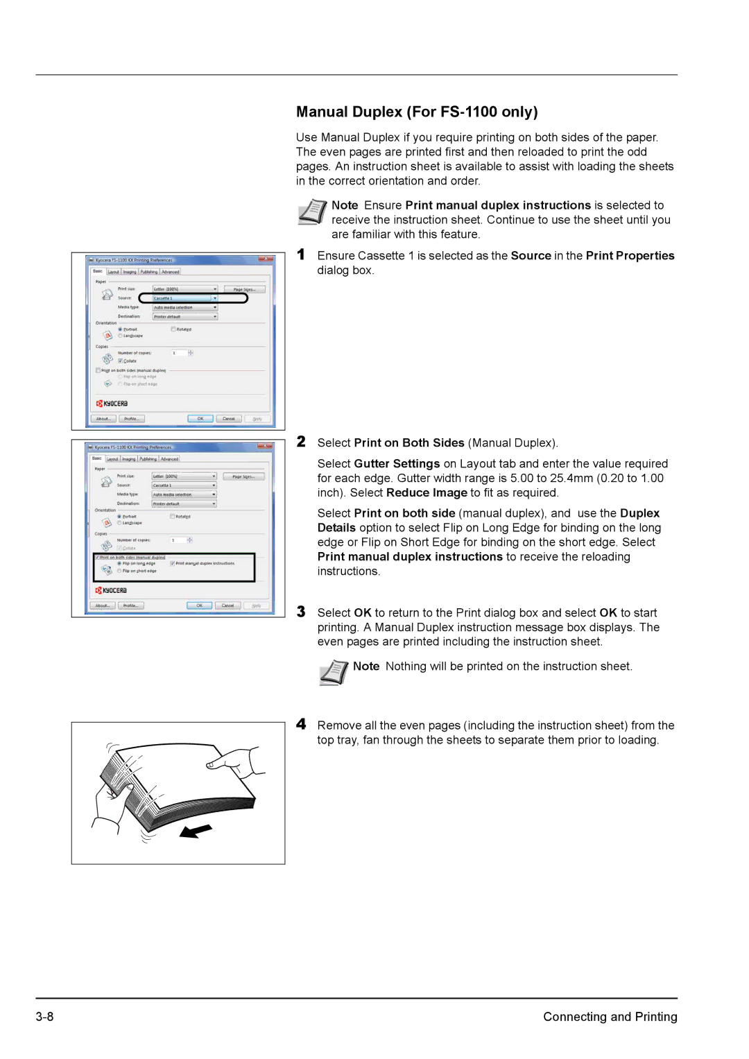 Kyocera FS-1300D manual Manual Duplex For FS-1100 only 